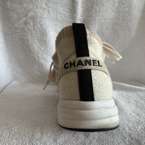 CHANEL WOMEN’S CC LOW-TOP SNEAKERS SUEDE AND KNIT FABRIC 42 - Picture 7 of 13